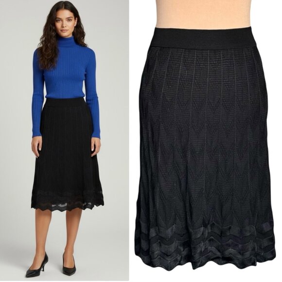 NWT Missoni Midi Skirt Sz.L /46 Black Knit Textured A-Line Designer 90s Italian - Picture 1 of 14